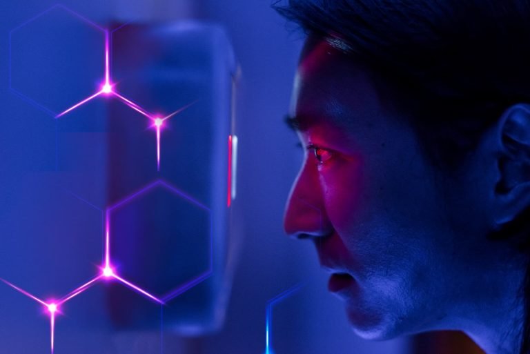 Man scanning his eyes with biometric security technology