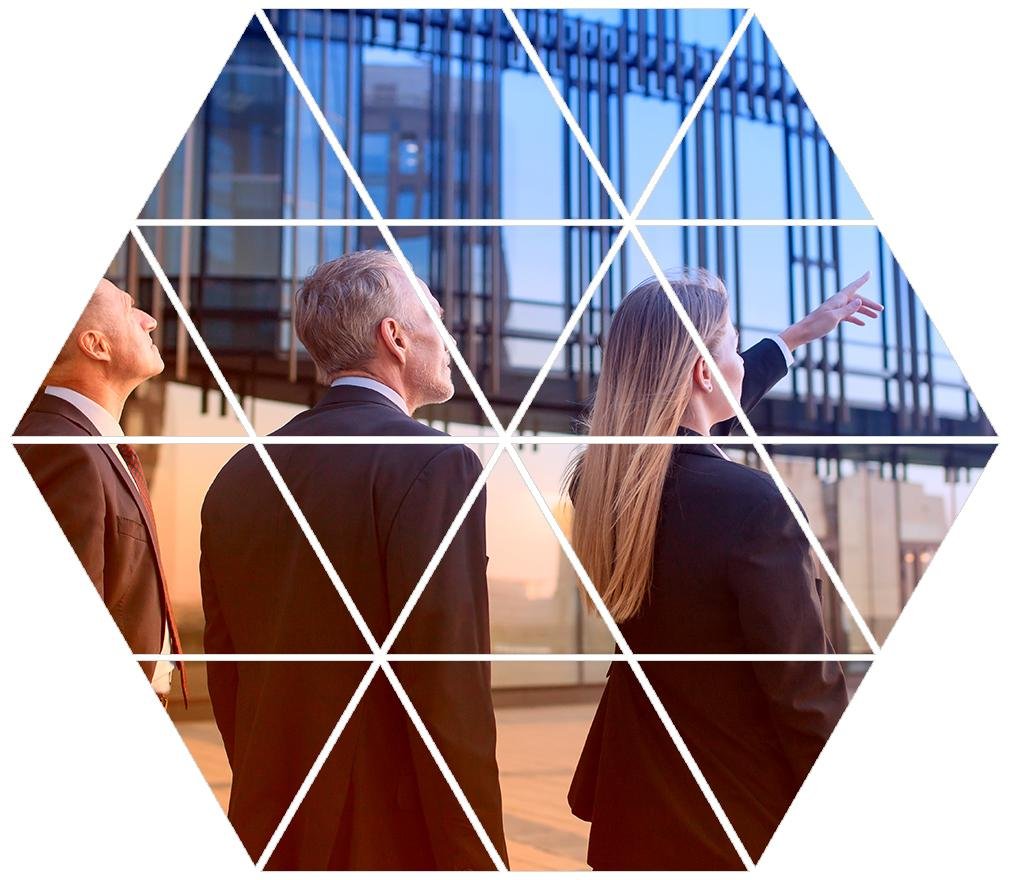 Business people observing a building